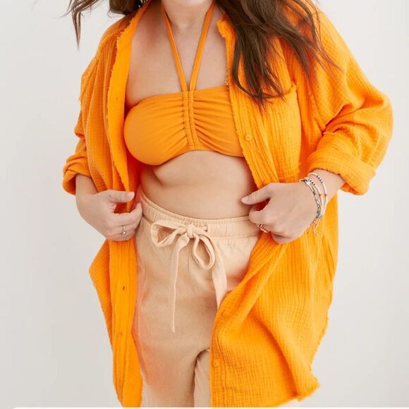 NWT Women’s M aerie Gauzy Pool to Party Coverup Simply Orange Oversized‎ Relaxed - Picture 1 of 16
